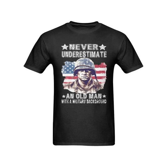 PATRIOTIC/VETERANS T-SHIRT  Never Underestimate An OldManWithAMilitaryBackground Men's T-Shirt in USA Size (Front Printing Only)