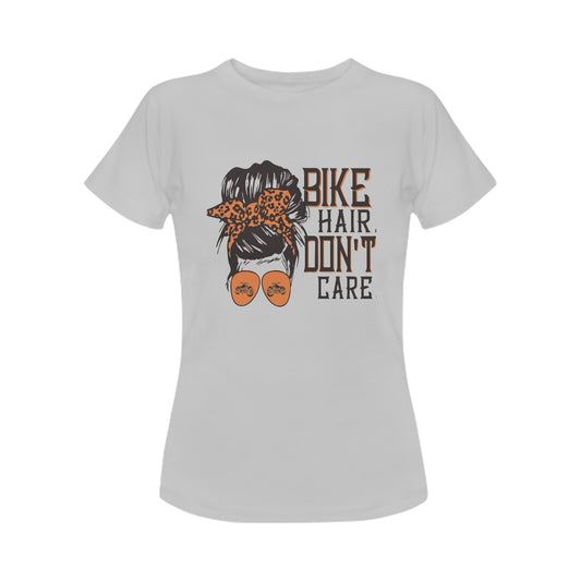 Biker Hair Don't Care Gift For Bike Lovers Messy Bun Women's T-Shirt in USA Size (Front Printing Only)